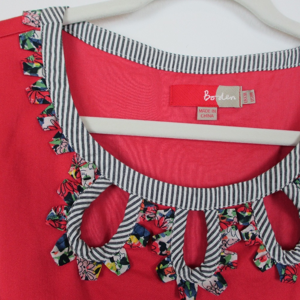 Boden, Pink Floral Sheath Dress w/ Stripe Hem 8